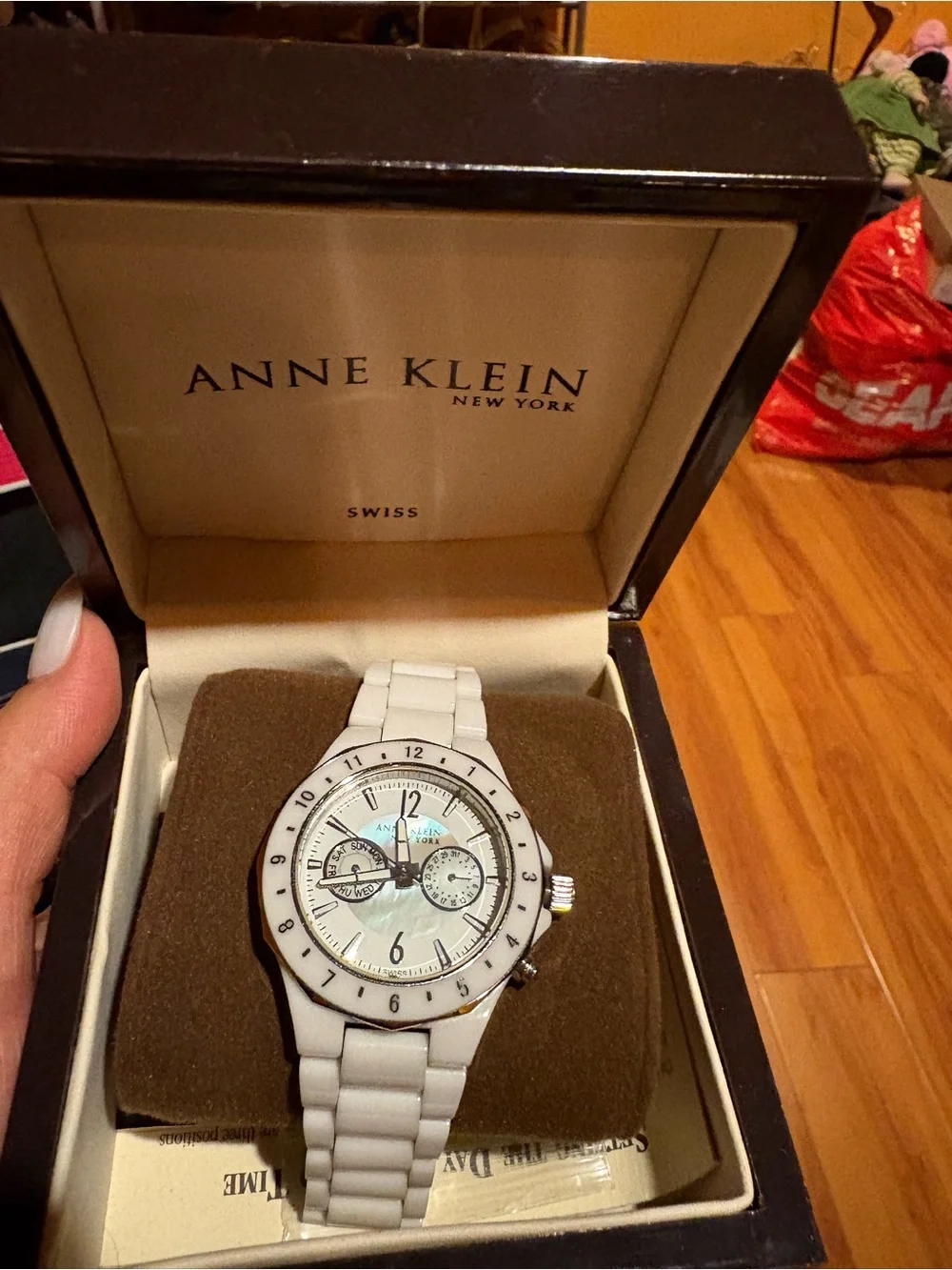 Anne Klein White Ceramic Bracelet Watch Links in Box